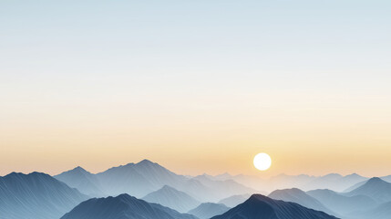 Fototapeta premium serene landscape featuring mountains at sunrise, showcasing soft colors and gentle gradients