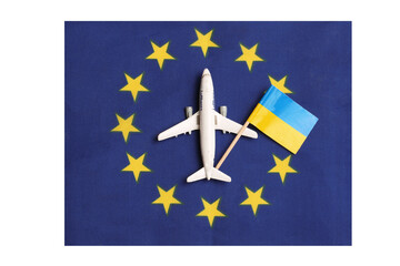 plane with ukrainian flag on eu flag