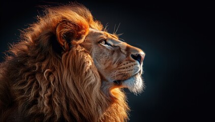 Fototapeta premium Majestic Lion Portrait Against Dark Background