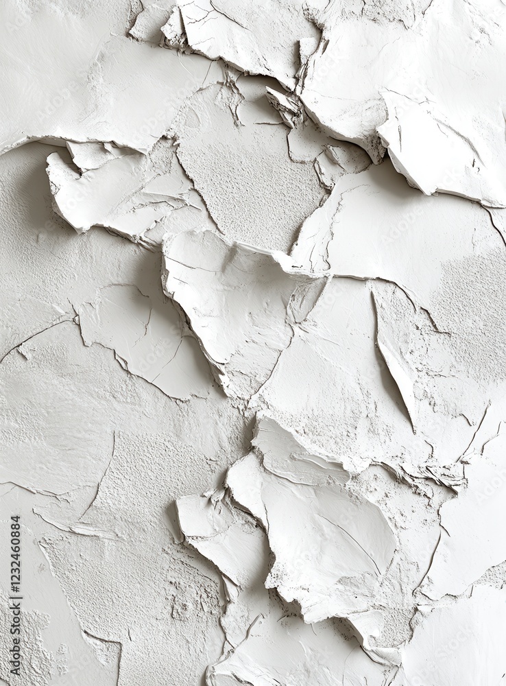 Poster close up view of a textured, off white wall with peeling paint or plaster. the surface shows irregul