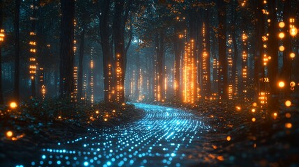 Where a digital mountain meets the ghostly embrace of fog, a visionary landscape emerges, combining technology and nature in a way that suits futuristic concepts