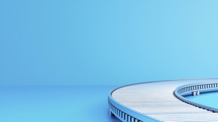 minimalist design featuring curved conveyor belt against blue background, creating serene and modern atmosphere