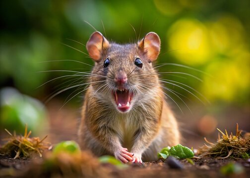 Brown Rat Open Mouth Landscape Photography - Wild Rodent Nature Scene