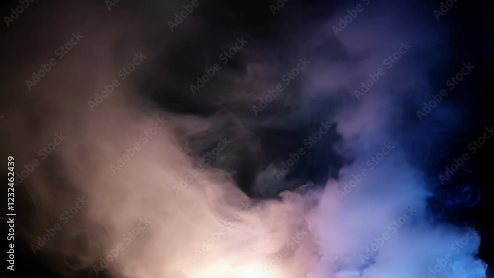 Poster colorful smoke slowly fills the frame from bottom to top, creating a gradient effect against a black