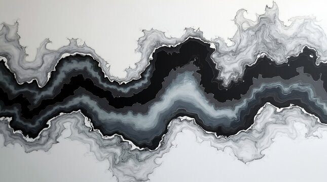 Black alcohol ink paint stroke flowing on white background. Watercolor splash, painting effect. Marble style. Abstract art design. Smoke or marble canvas texture