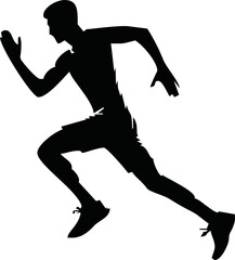 Runner silhouette set of sprinter, runner and jogger running track or jogging. People silhouette in outline. men athletes racing.