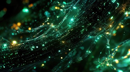 Obraz premium Abstract Digital Landscape with Glowing Lights and Data Streams