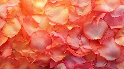 Colorful Rose Petals in Soft Shades of Pink and Orange Background