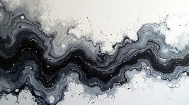 Black alcohol ink paint stroke flowing on white background. Watercolor splash, painting effect. Marble style. Abstract art design. Smoke or marble canvas texture