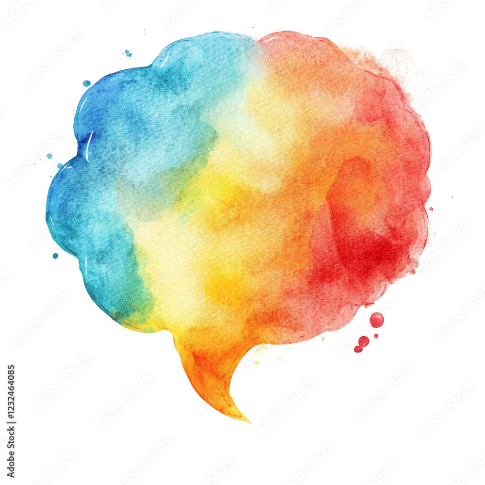 Poster a colorful abstract watercolor speech bubble design featuring a gradient of rainbow hues.