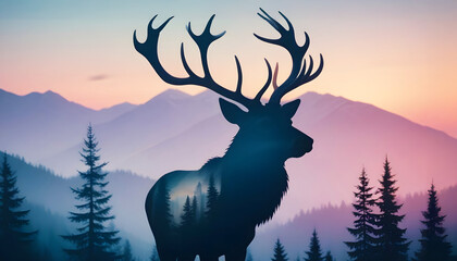 Elk Double Exposure Animal Nature Wilderness Outdoors