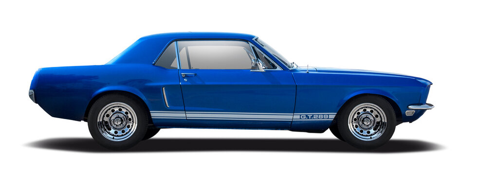 Ford Mustang classic American sport car side view isolated. PNG