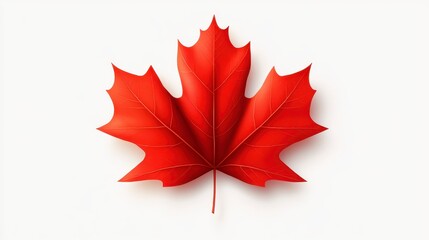 Single vibrant red maple leaf isolated on a white background. Detailed veins and texture visible. Autumnal feel