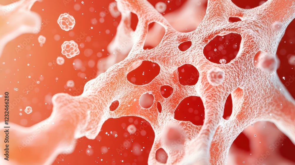 Poster abstract cellular structure with red background and light effects