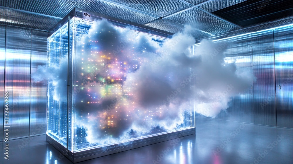 Poster advanced ai technology display with colorful digital effects in futuristic setting