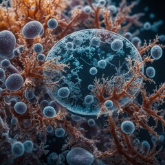 A close-up of a petri dish growing bacteria under a microscope.