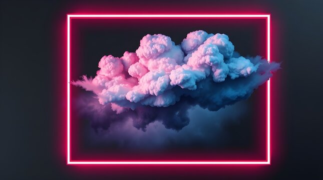 Glowing cloud and crescent moon representing night sky and cloud computing