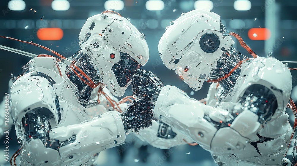 Aufkleber cybernetic tug-of-war challenge, robotic teams engage in a strategic contest of strength and precisi