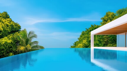 Stunning Infinity Pool with Lush Tropical Surroundings and Clear Sky