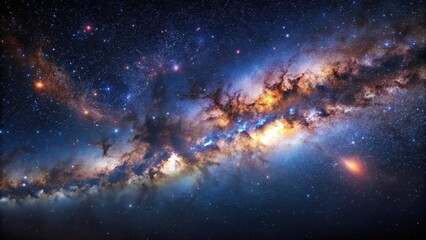 Fototapeta premium Deep space Milky Way galaxy with vibrant stars and nebulas against a dark night sky background, featuring a sense of mystery and vastness , milky way, celestial