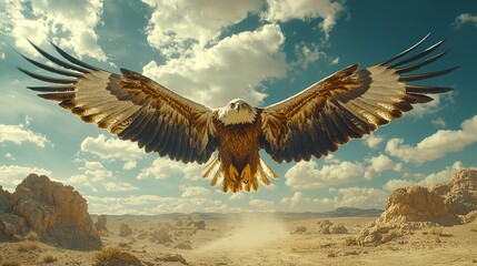 Obraz premium A mesmerizing slow-motion sequence of an eagle flying high in the sky