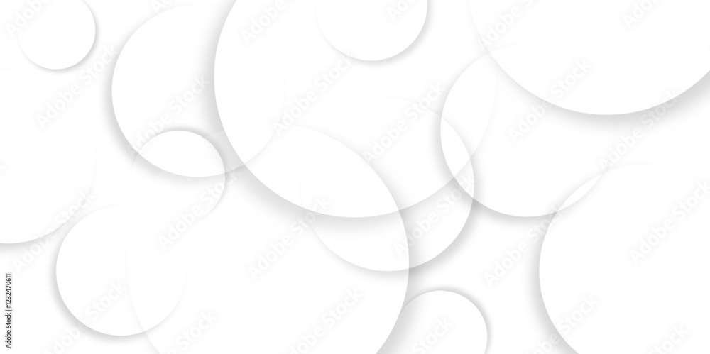 Poster Abstract background with circle white abstract geometric background with soft light white paper circles in design .Gray abstract. Modern design background for report and project presentation template.