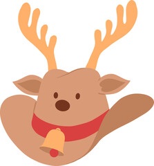 Christmas cowboy hat with gold reindeer antlers, nose, ears, eyes, bell and hatband hand drawn flat design illustration