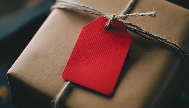 Brown Gift Wrapped Present With Red Tag