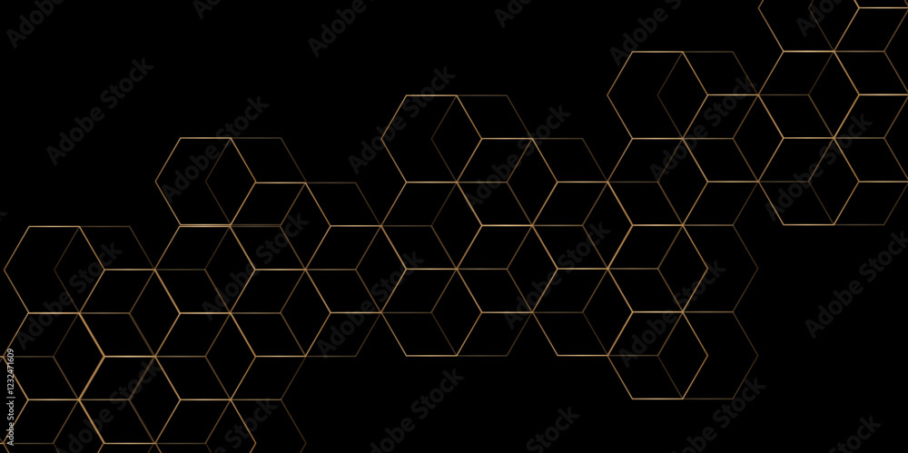 Poster luxury black pattern geometric mesh cell texture. abstract minimal geometric black and gold light ba