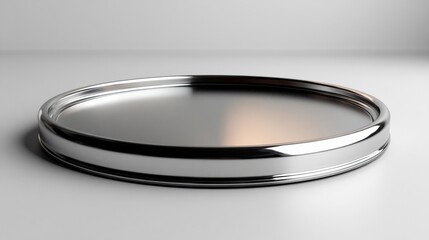 Elegant circular metallic platform with smooth surface and soft reflections on an isolated white background. Generative AI