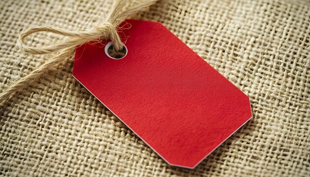 Red Blank Gift Tag Tied with Twine on Burlap
