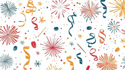 Whimsical Pattern of Fireworks and Streamers for Celebration Decor