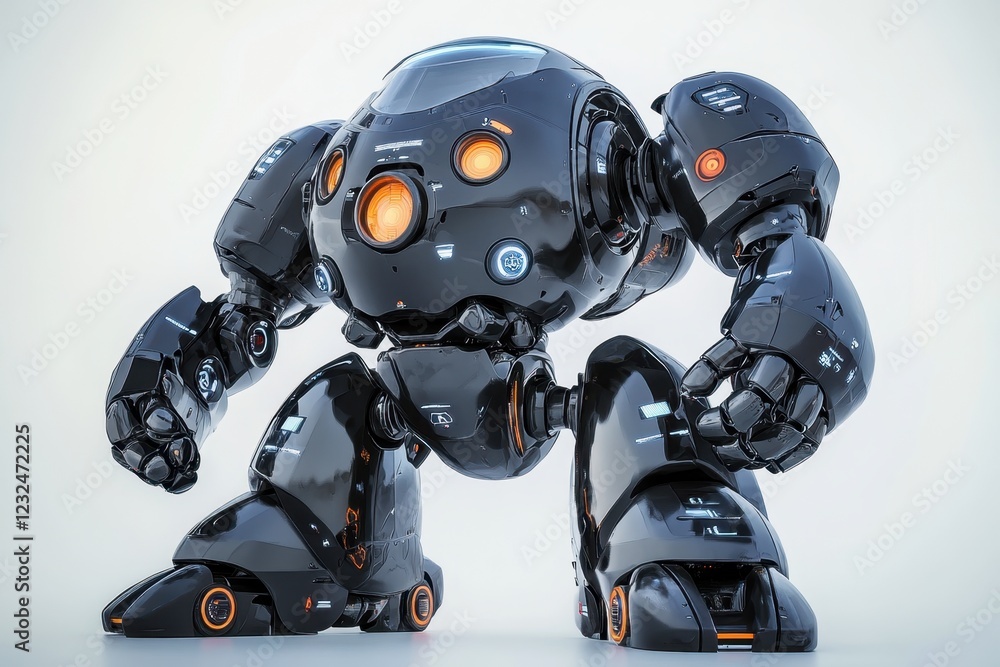 Poster futuristic robot showcases advanced design and technology in modern setting