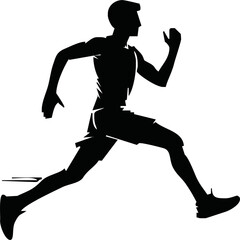 Runner silhouette set of sprinter, runner and jogger running track or jogging. People silhouette in outline. men athletes racing.