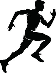 Runner silhouette set of sprinter, runner and jogger running track or jogging. People silhouette in outline. men athletes racing.