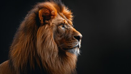 Naklejka premium Majestic Lion Portrait with a Dark Background