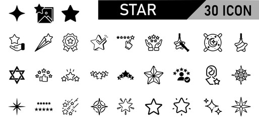Fototapeta premium Minimalist Star Icon Pack | 30 Outline Vector Icons, Editable stroke. 