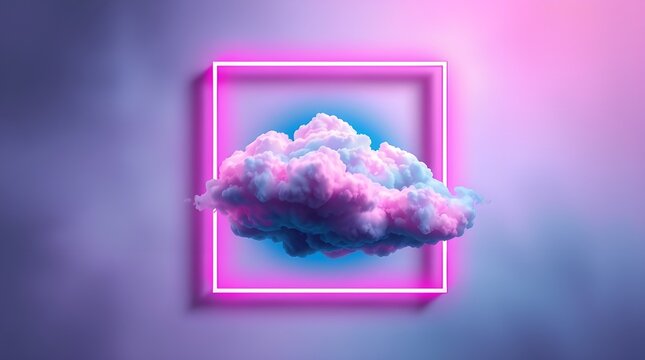 Glowing cloud and crescent moon representing night sky and cloud computing