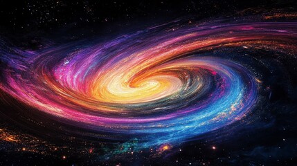 Obraz premium Multicolor Neon Ribbons of Light Forming Abstract Galaxy Scene