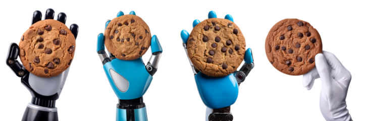 Robotic hands showcasing delicious chocolate chip cookies.