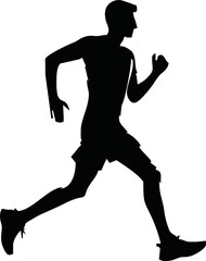 Runner silhouette set of sprinter, runner and jogger running track or jogging. People silhouette in outline. men athletes racing.