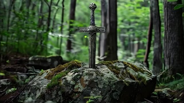 Fantastic weapon royal sword with beautiful handle and sharp blade, abstract vivid composition consists of fictional unreal fantastic vision on background