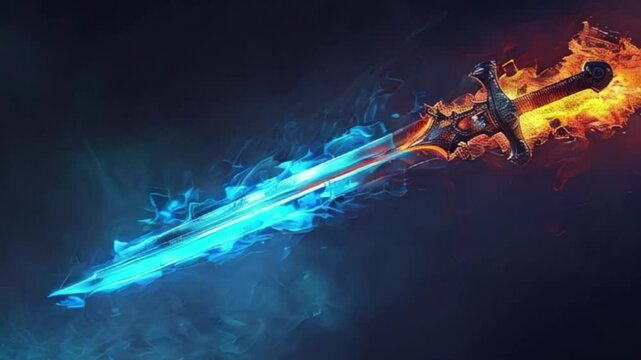 Fantastic weapon royal sword with beautiful handle and sharp blade, abstract vivid composition consists of fictional unreal fantastic vision on background