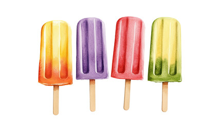 Colorful ice pops in various flavors and shades. Watercolor clipart, clip art, isolated on white/transparent background.