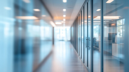 Modern office space with glass floor and large windows  large windows in a modern office hallway with a clean, bright interior 