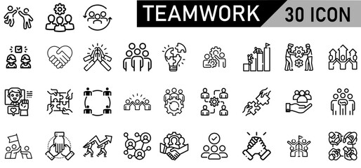 Minimalist Teamwork Icon Pack | 30 Outline Vector Icons, Editable stroke. 