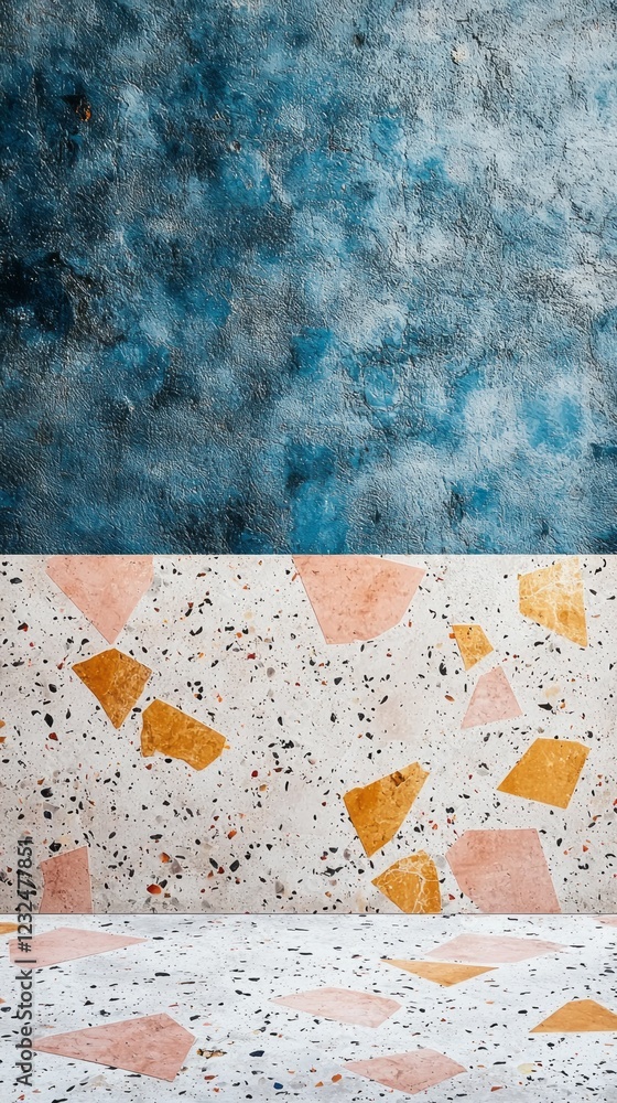 Aufkleber a captivating display of modern terrazzo showcasing soft hues of peach and yellow against a textured