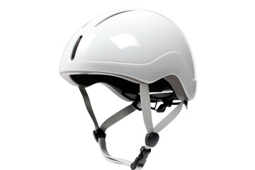 Naklejka premium A stylish urban bicycle helmet in a glossy white finish, featuring a minimalist design with a removable inner lining for easy cleaning and adjustable sizing for a snug fit