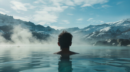 Obraz premium 온천에서 몸을 지지는 사람