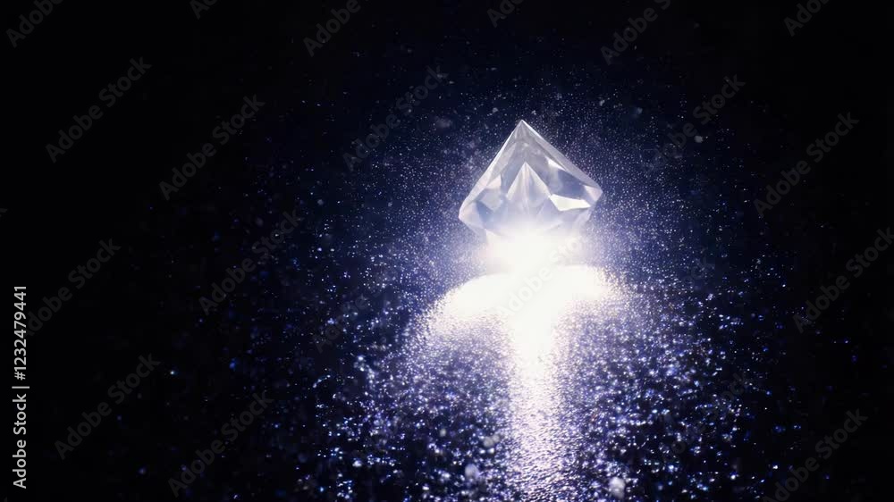 Aufkleber diamond particles streaming and flowing from luminous gem surface against dark backdrop, generating 